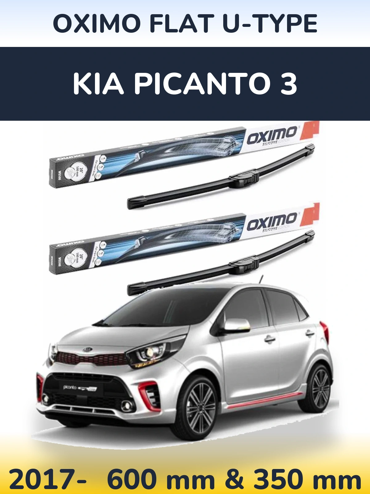 Sada předních stěračů Oximo Flat U-type 600 a 350 mm pro KIA Picanto 3 2017-2026