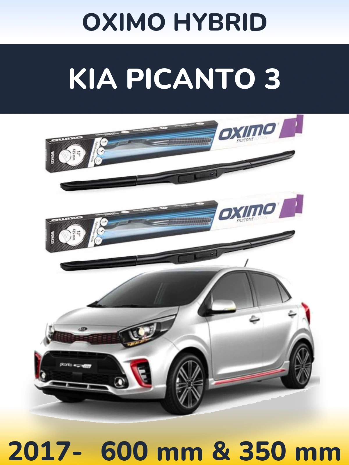 Sada předních stěračů Oximo Hybrid 600 a 350 mm pro KIA Picanto 3 2017-2026