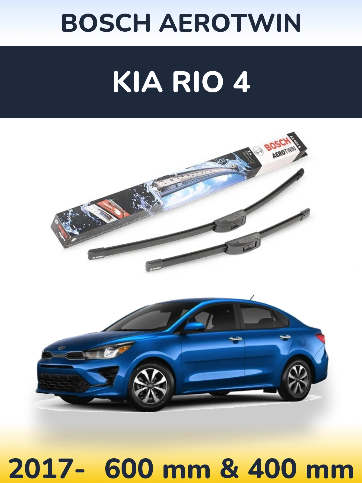 Sada předních stěračů BOSCH AeroTwin 600 a 400 mm pro KIA Rio 4 2017-2026