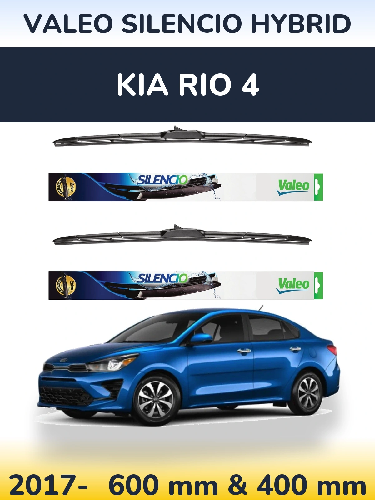 Sada předních stěračů Valeo Silencio Hybrid 600 a 400 mm pro KIA Rio 4 2017-2026