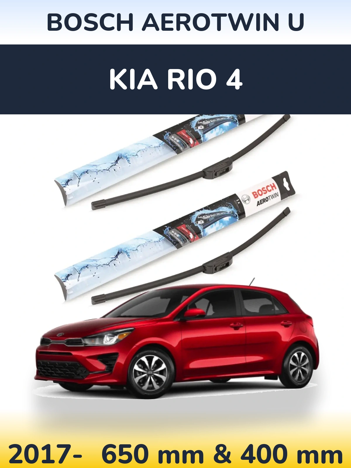 Sada předních stěračů BOSCH AeroTwin U 650 a 400 mm pro KIA Rio 4 2017-2026