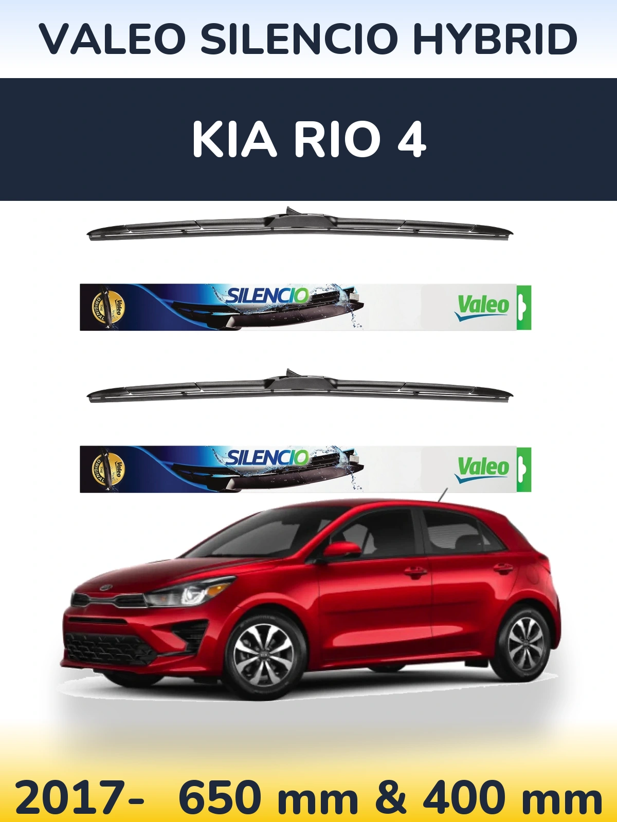 Sada předních stěračů Valeo Silencio Hybrid 650 a 400 mm pro KIA Rio 4 2017-2026