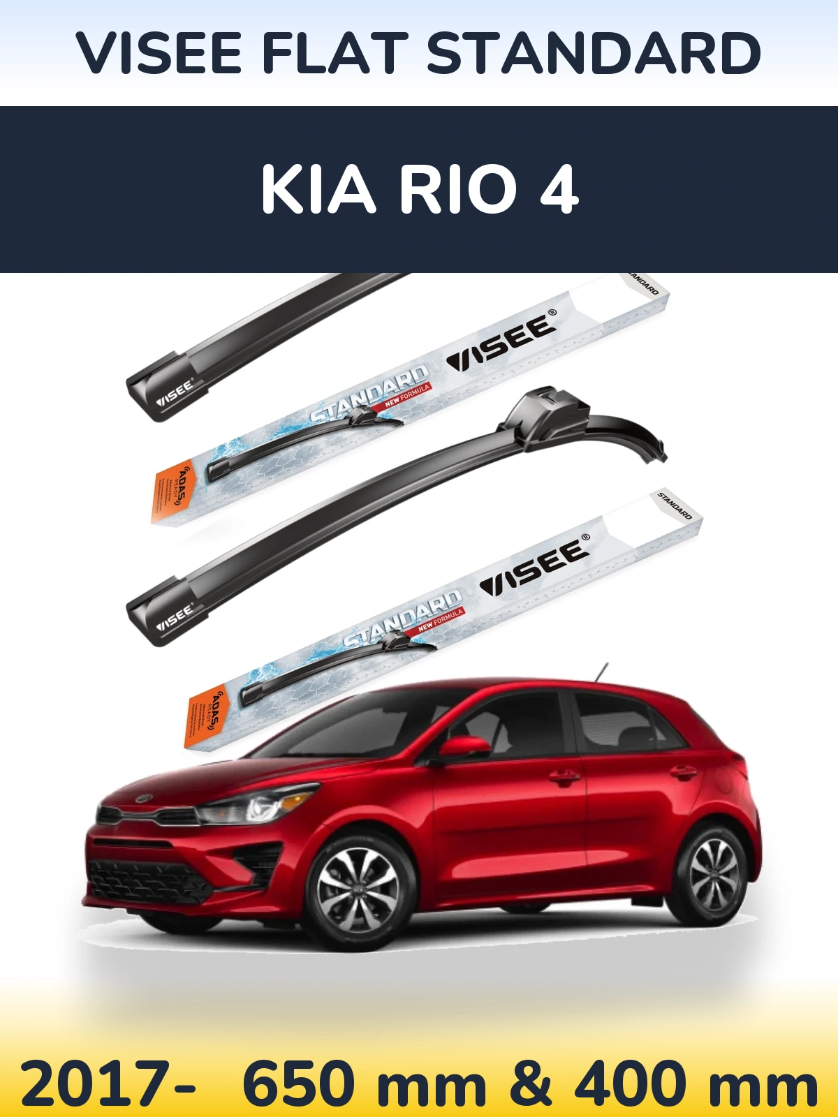 Sada předních stěračů VISEE FLAT STANDARD 650 a 400 mm pro KIA Rio 4 2017-2026