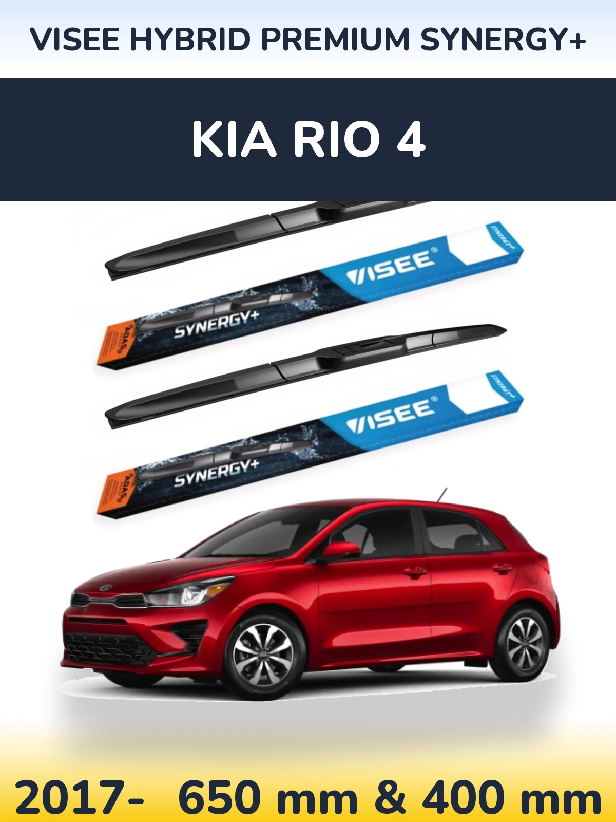 Sada předních stěračů VISEE HYBRID PREMIUM SYNERGY+ 650 a 400 mm pro KIA Rio 4 2017-2026