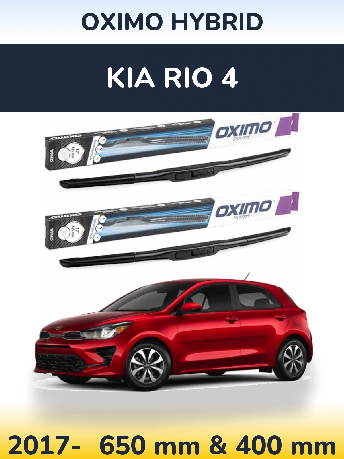 Sada předních stěračů Oximo Hybrid 650 a 400 mm pro KIA Rio 4 2017-2026