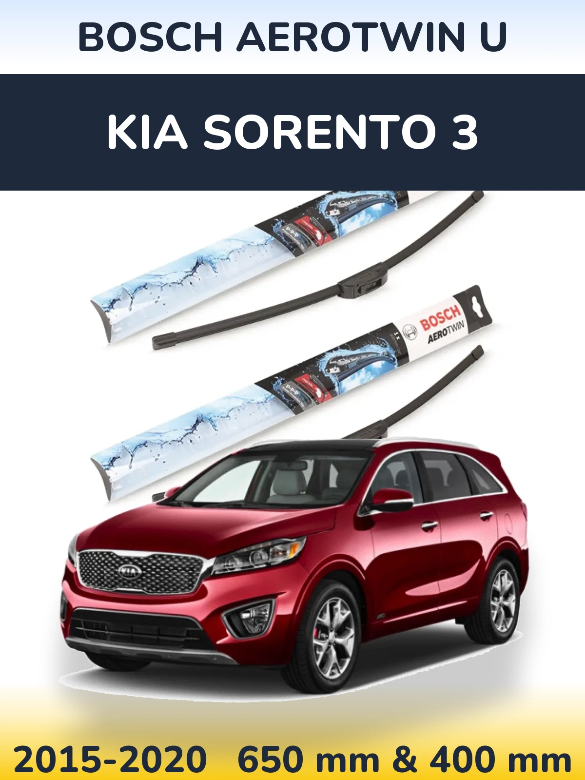 Sada předních stěračů BOSCH AeroTwin U 650 a 400 mm pro KIA Sorento 3 2015-2020
