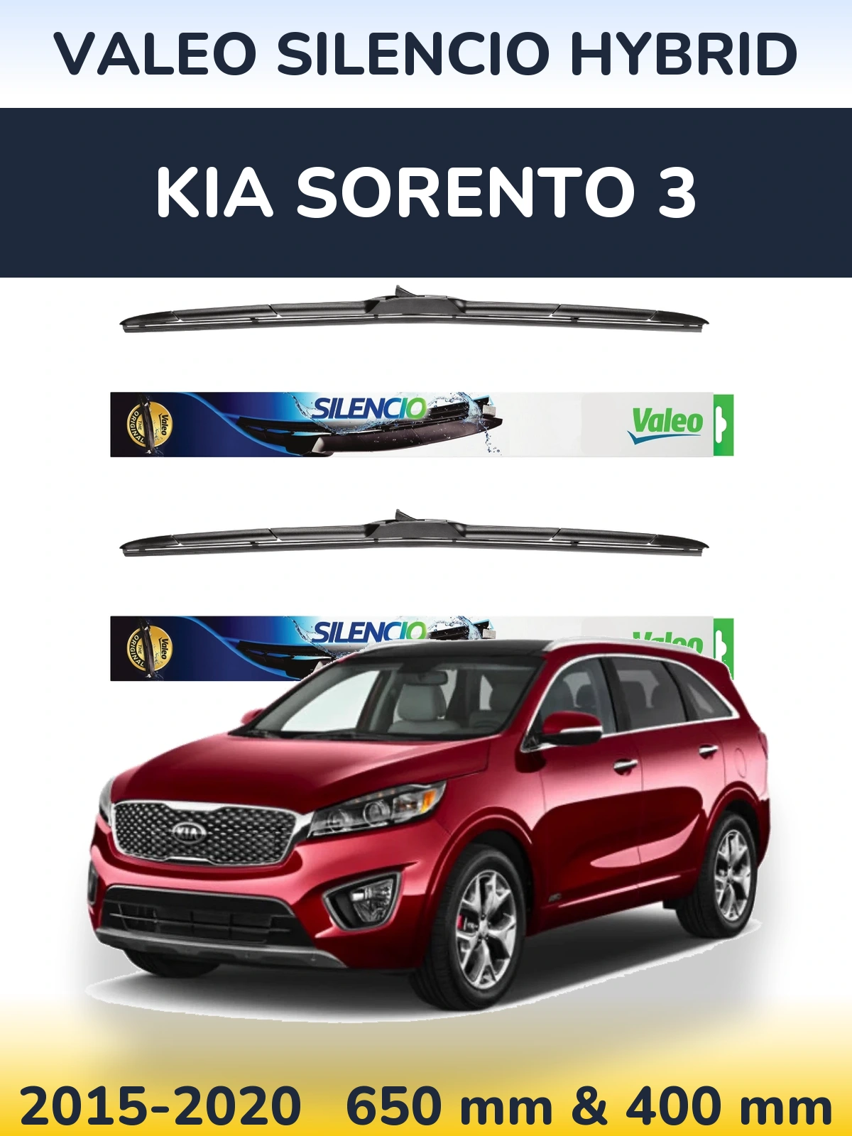 Комплект передніх щіток Valeo Silencio Hybrid 650 & 400 мм для KIA Sorento 3 2015-2020