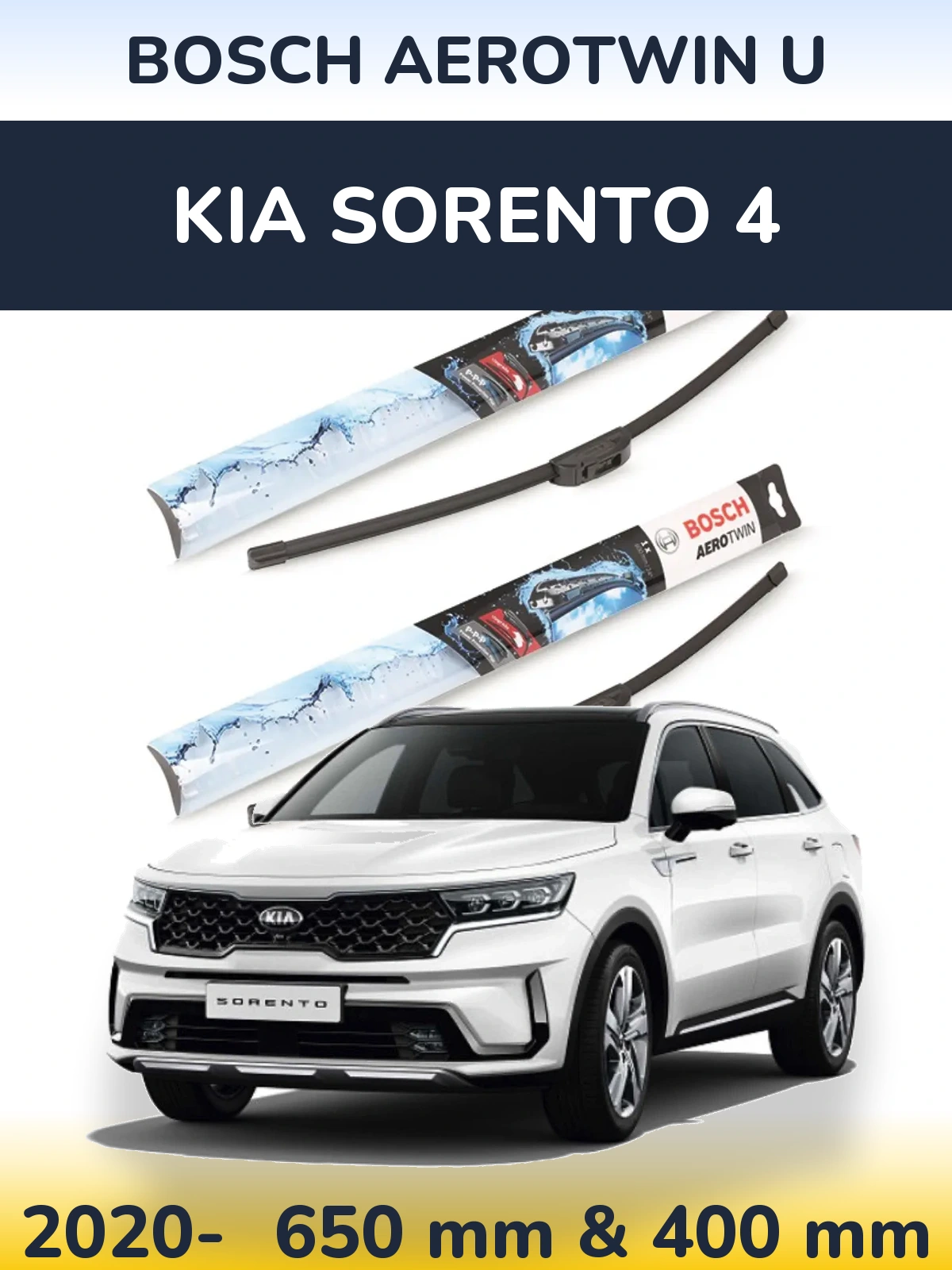 Sada předních stěračů BOSCH AeroTwin U 650 a 400 mm pro KIA Sorento 4 2020-2026