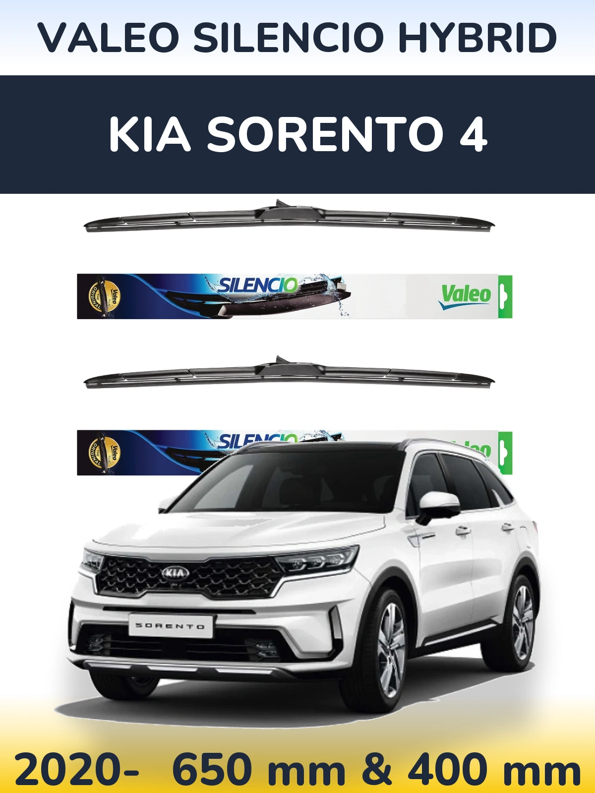 Sada předních stěračů Valeo Silencio Hybrid 650 a 400 mm pro KIA Sorento 4 2020-2026