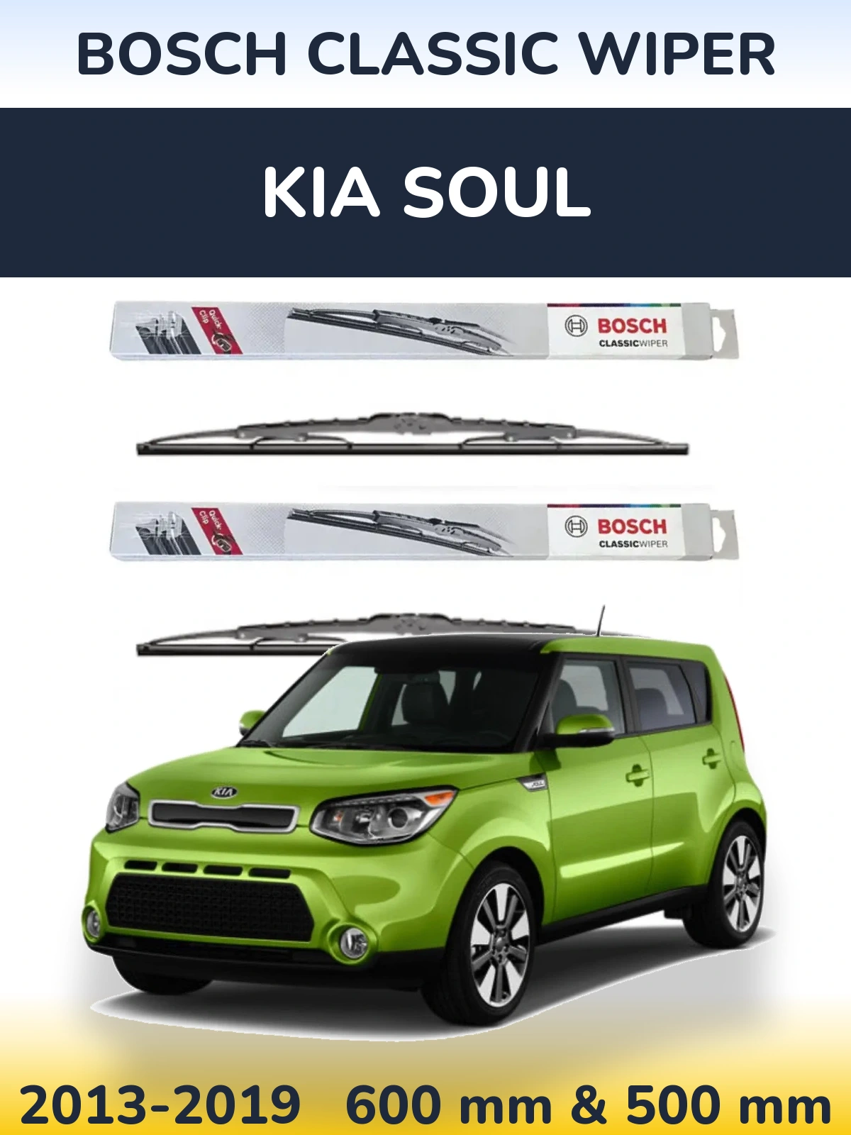Sada předních stěračů BOSCH Classic Wiper 600 a 500 mm pro KIA Soul 2013-2019