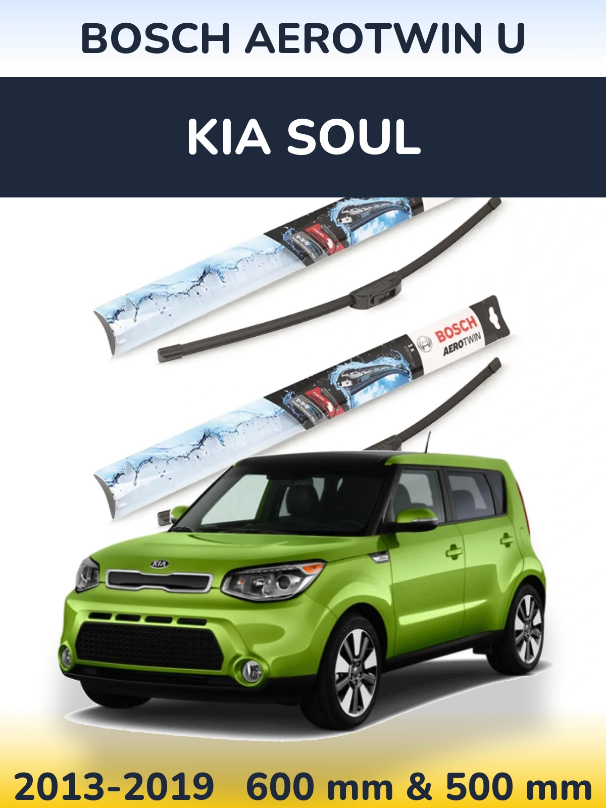 Комплект передніх щіток BOSCH AeroTwin U 600 & 500 мм для KIA Soul 2013-2019