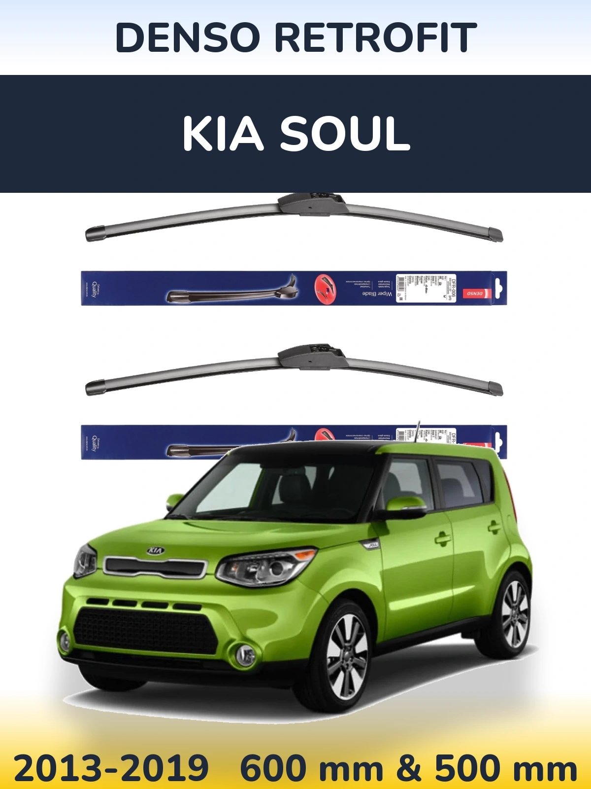 Sada předních stěračů Denso Retrofit 600 a 500 mm pro KIA Soul 2013-2019