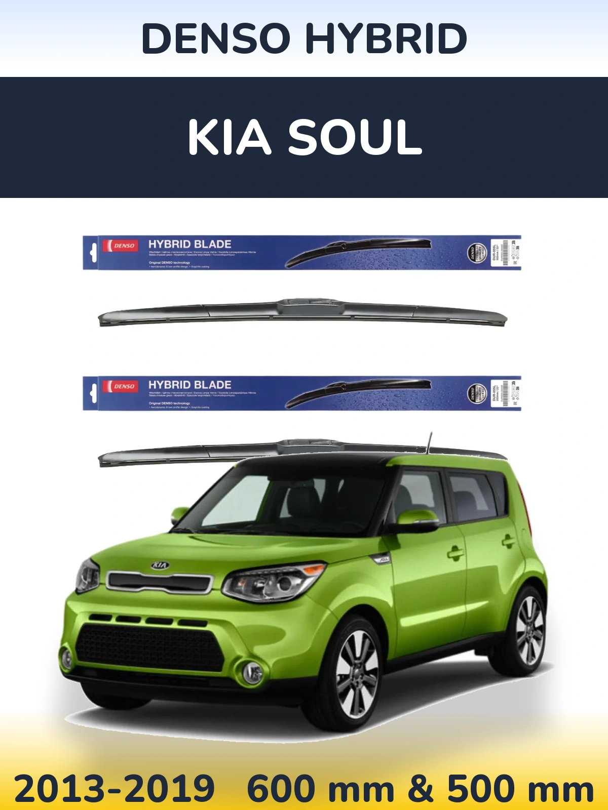 Sada předních stěračů Denso Hybrid 600 a 500 mm pro KIA Soul 2013-2019
