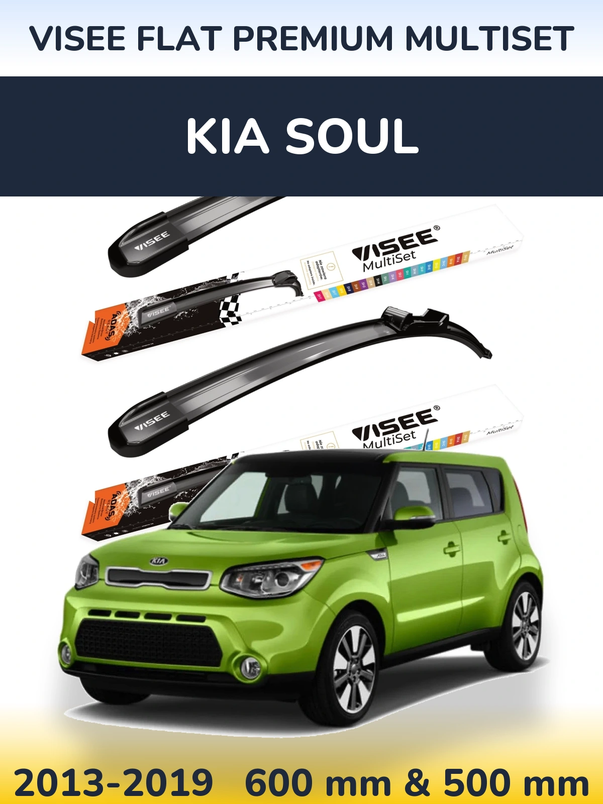 Sada předních stěračů VISEE FLAT PREMIUM MultiSet 600 a 500 mm pro KIA Soul 2013-2019