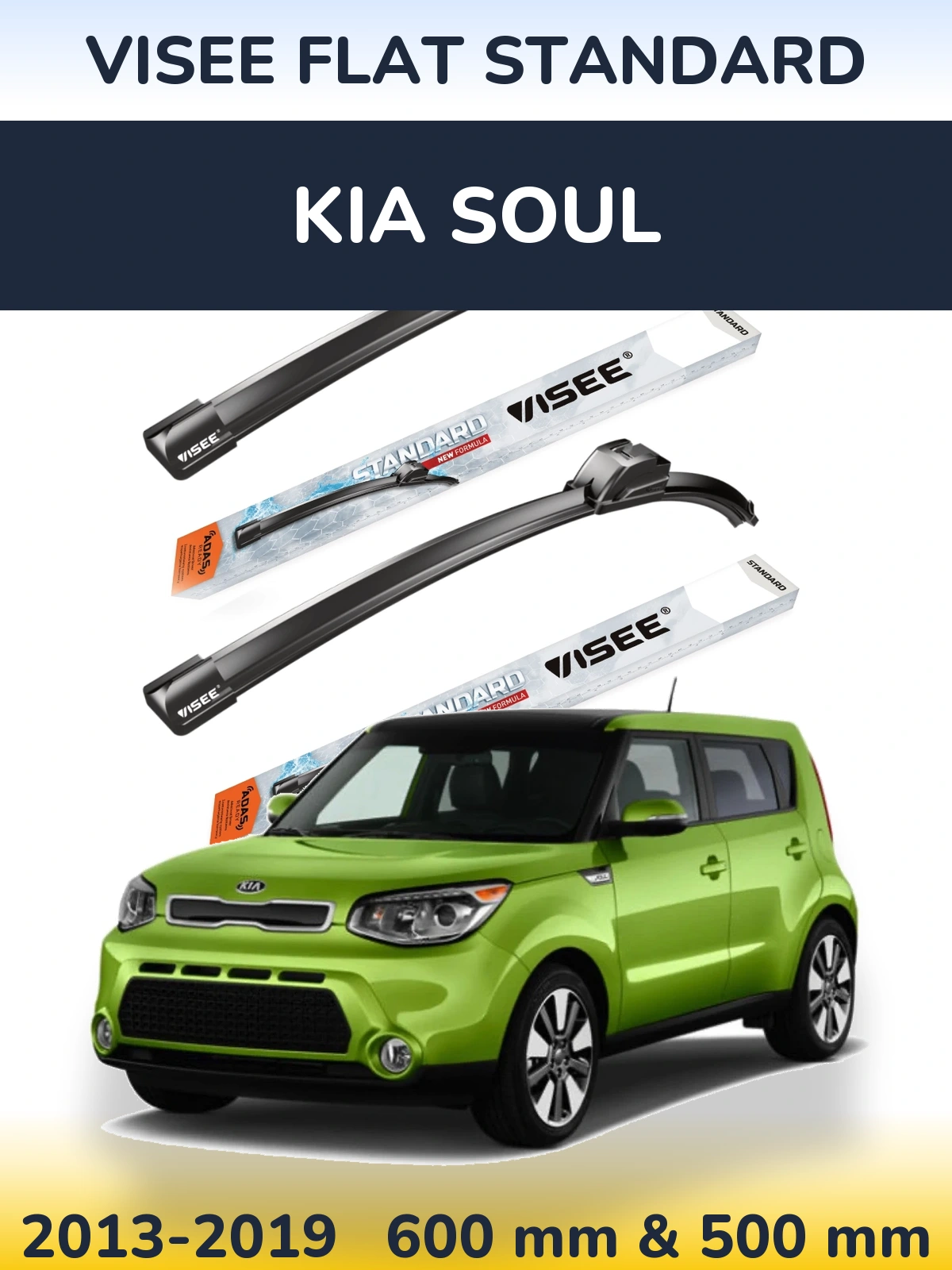 Sada předních stěračů VISEE FLAT STANDARD 600 a 500 mm pro KIA Soul 2013-2019