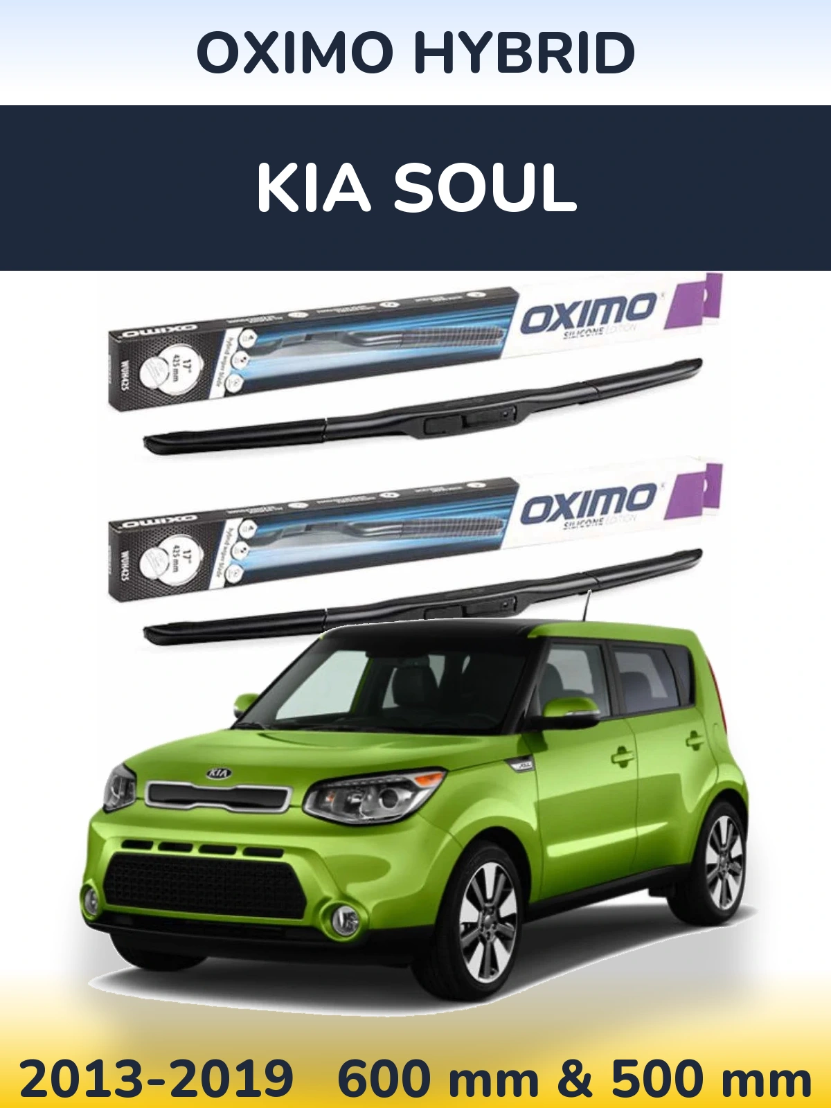 Sada předních stěračů Oximo Hybrid 600 a 500 mm pro KIA Soul 2013-2019