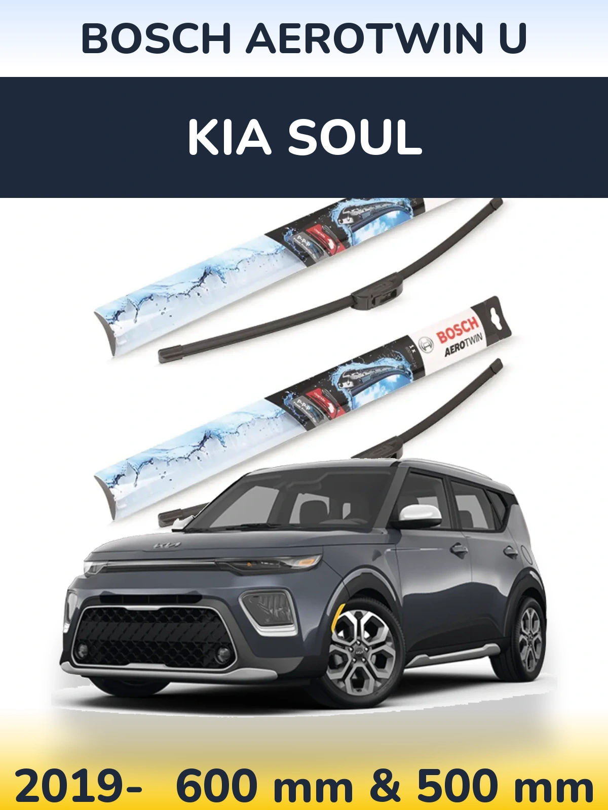 Sada předních stěračů BOSCH AeroTwin U 600 a 500 mm pro KIA Soul 2019-2026