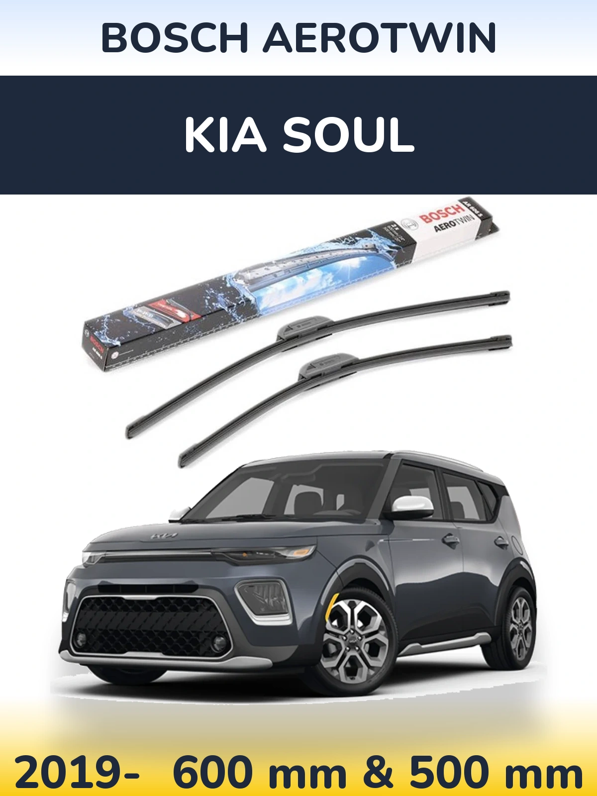 Комплект передніх щіток BOSCH AeroTwin 600 & 500 мм для KIA Soul 2019-2026