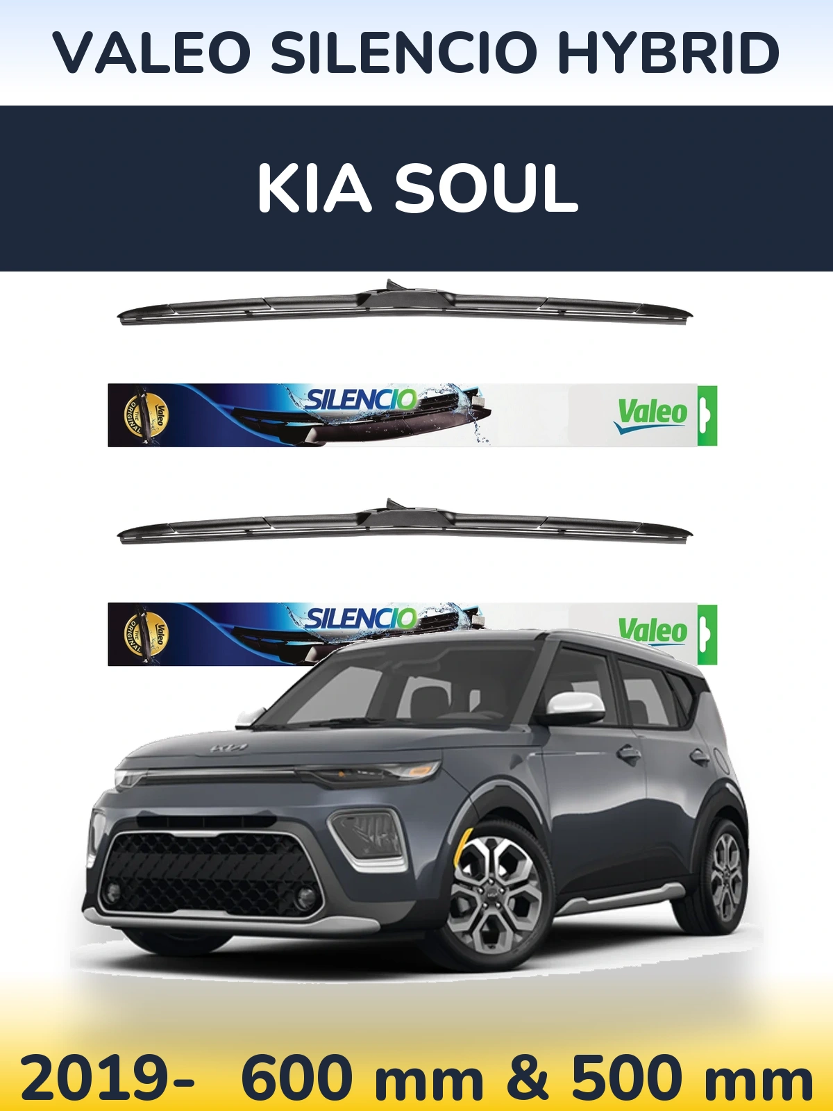 Sada předních stěračů Valeo Silencio Hybrid 600 a 500 mm pro KIA Soul 2019-2026