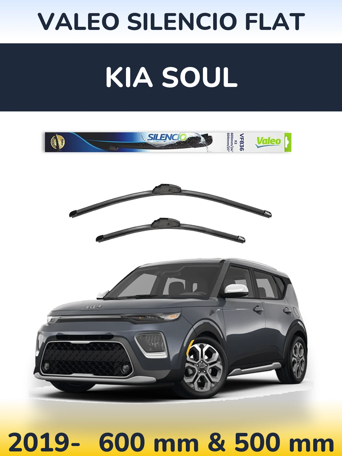 Sada předních stěračů Valeo Silencio Flat 600 a 500 mm pro KIA Soul 2019-2026