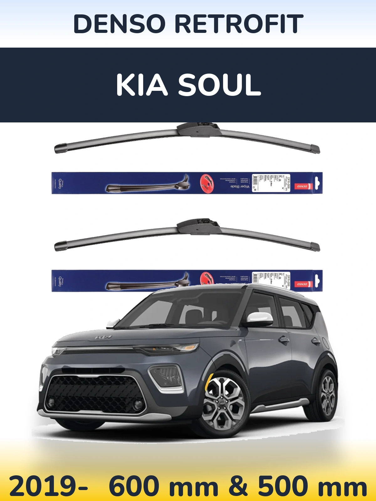 Sada předních stěračů Denso Retrofit 600 a 500 mm pro KIA Soul 2019-2026