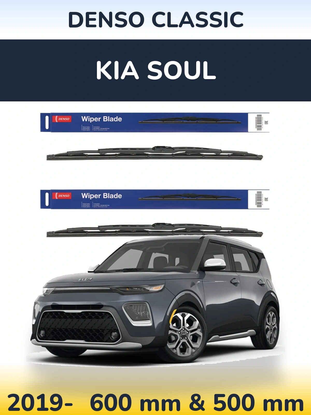 Front wiper blade set Denso Classic 600 & 500 mm for KIA Soul 2019-2026
