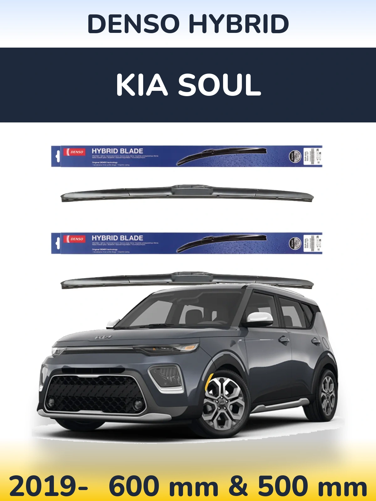 Sada předních stěračů Denso Hybrid 600 a 500 mm pro KIA Soul 2019-2026
