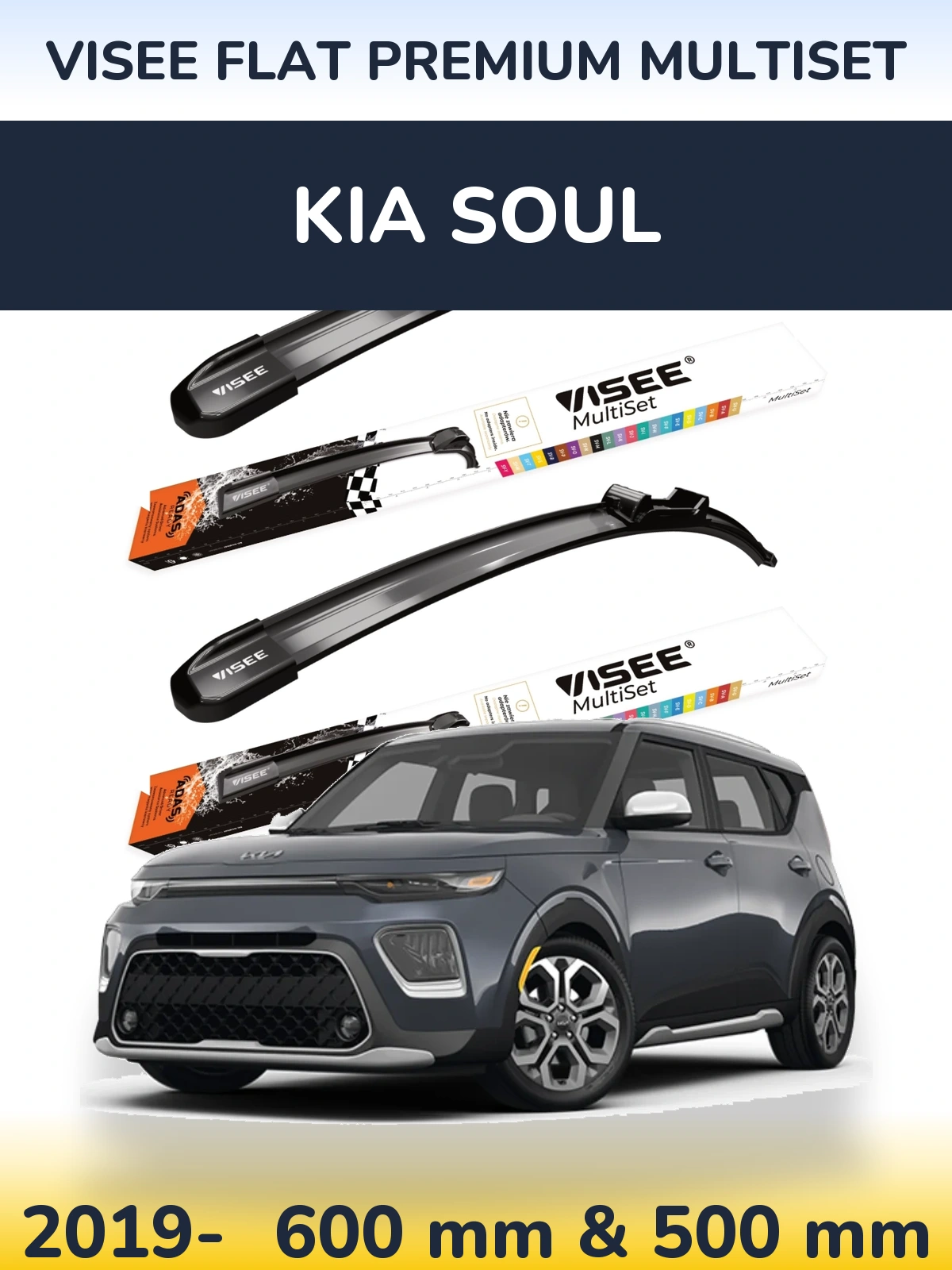 Sada předních stěračů VISEE FLAT PREMIUM MultiSet 600 a 500 mm pro KIA Soul 2019-2026