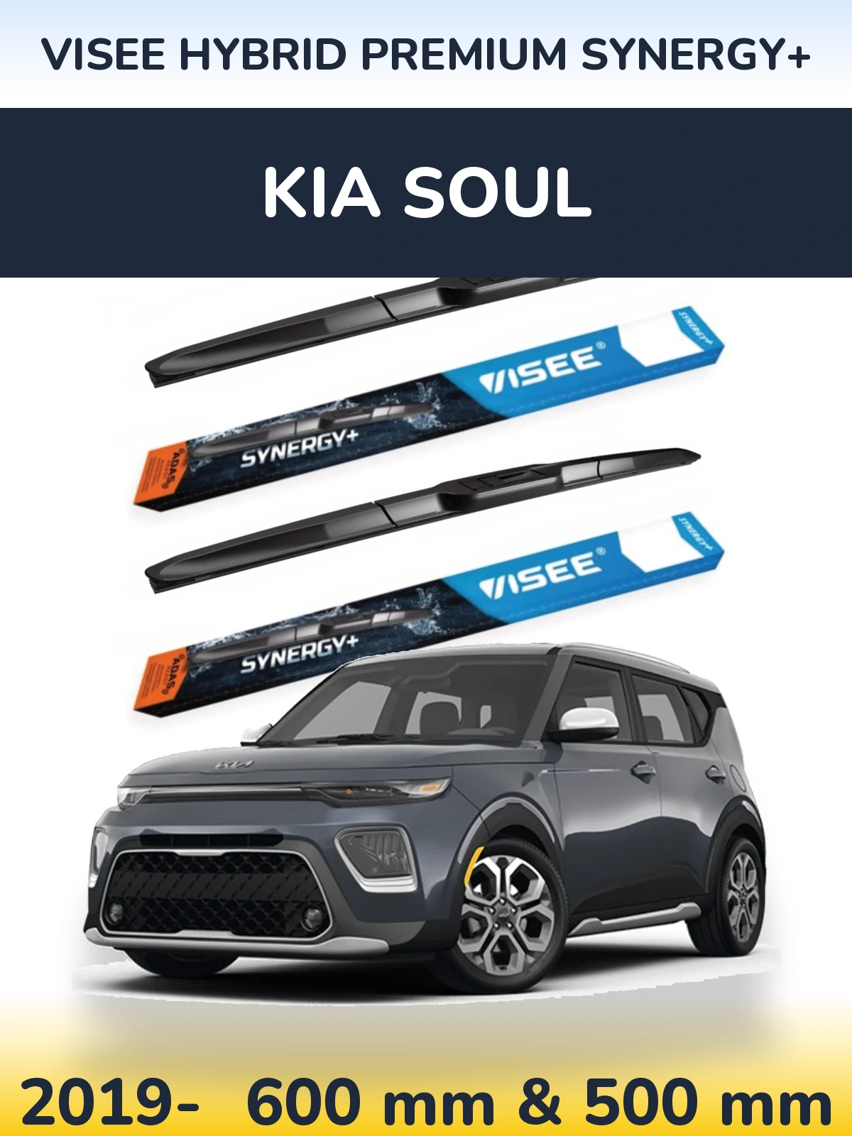 Sada předních stěračů VISEE HYBRID PREMIUM SYNERGY+ 600 a 500 mm pro KIA Soul 2019-2026