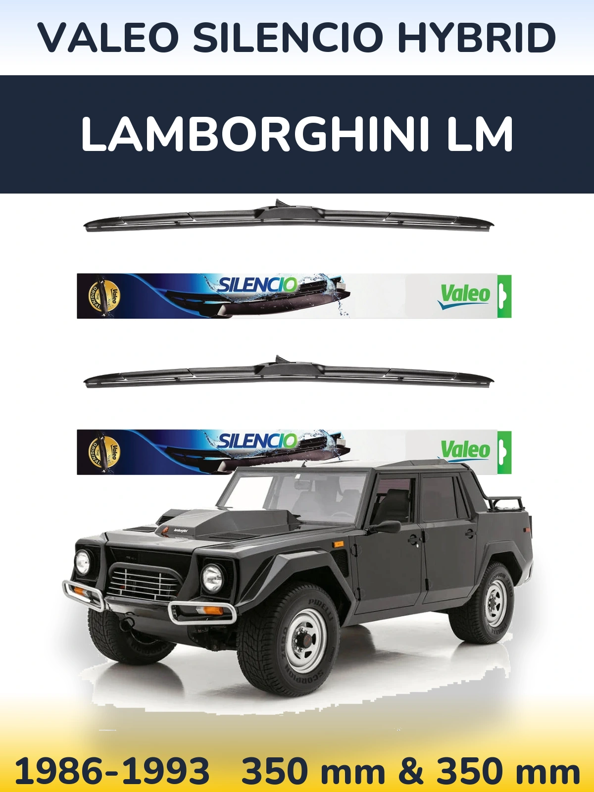 Sada předních stěračů Valeo Silencio Hybrid 350 a 350 mm pro Lamborghini LM 1986-1993