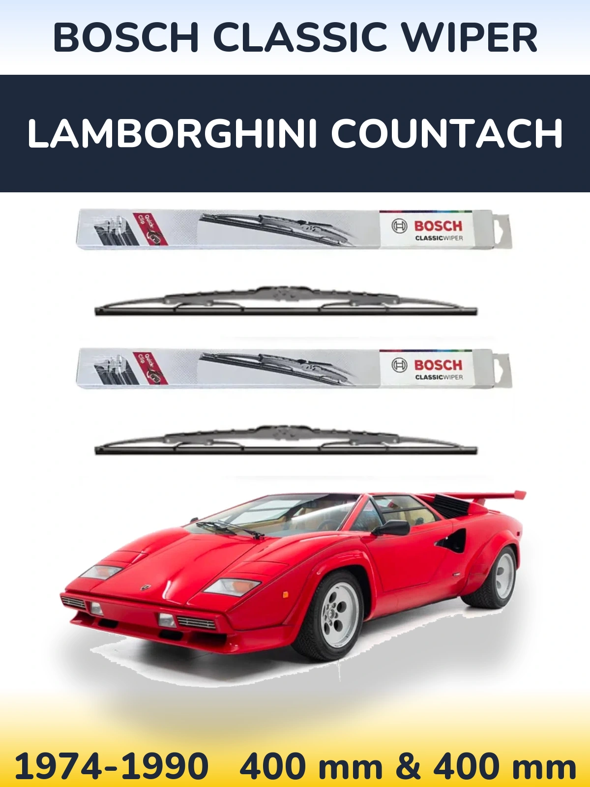 Sada předních stěračů BOSCH Classic Wiper 400 a 400 mm pro Lamborghini Countach 1974-1990