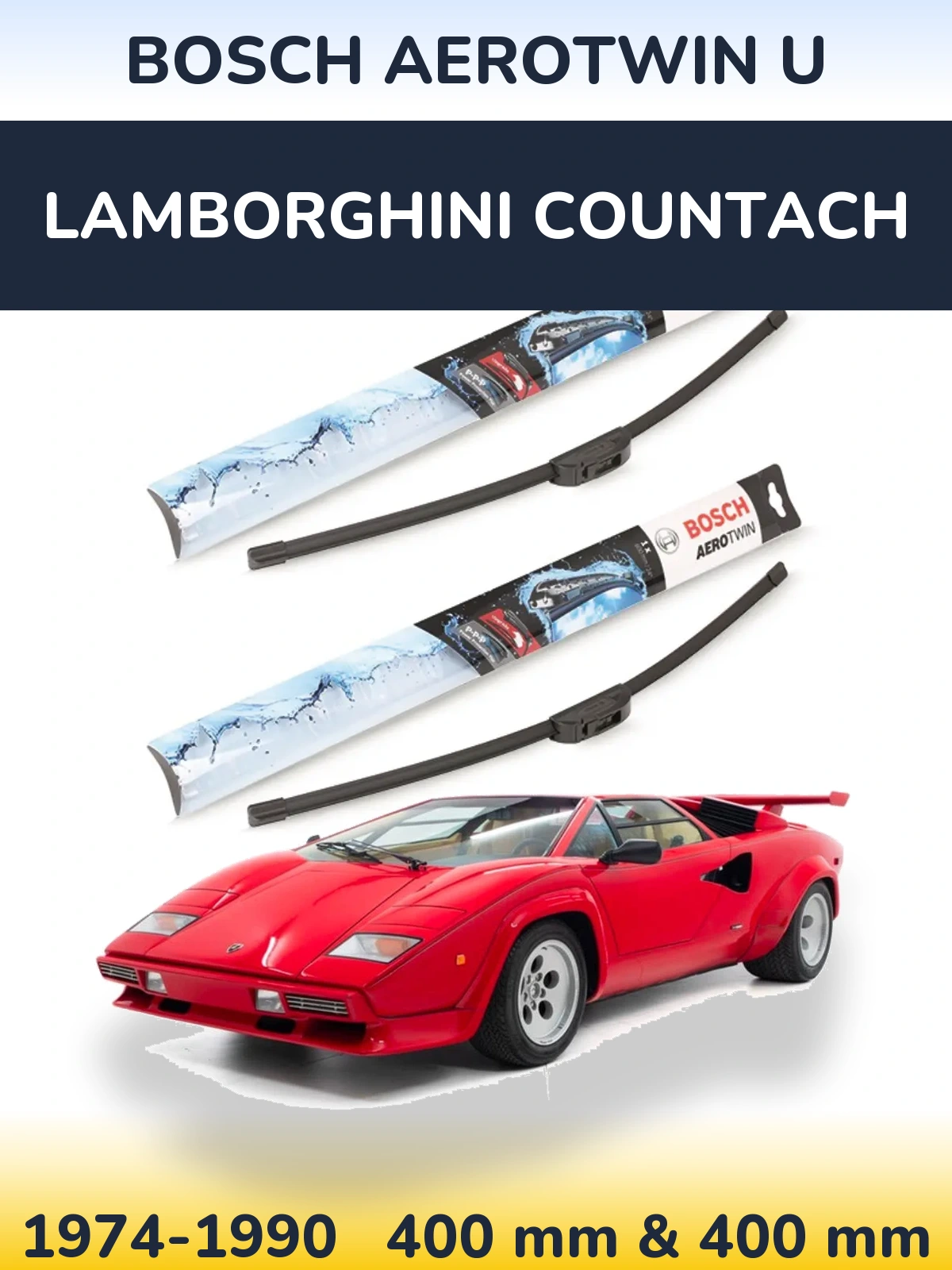 Sada předních stěračů BOSCH AeroTwin U 400 a 400 mm pro Lamborghini Countach 1974-1990