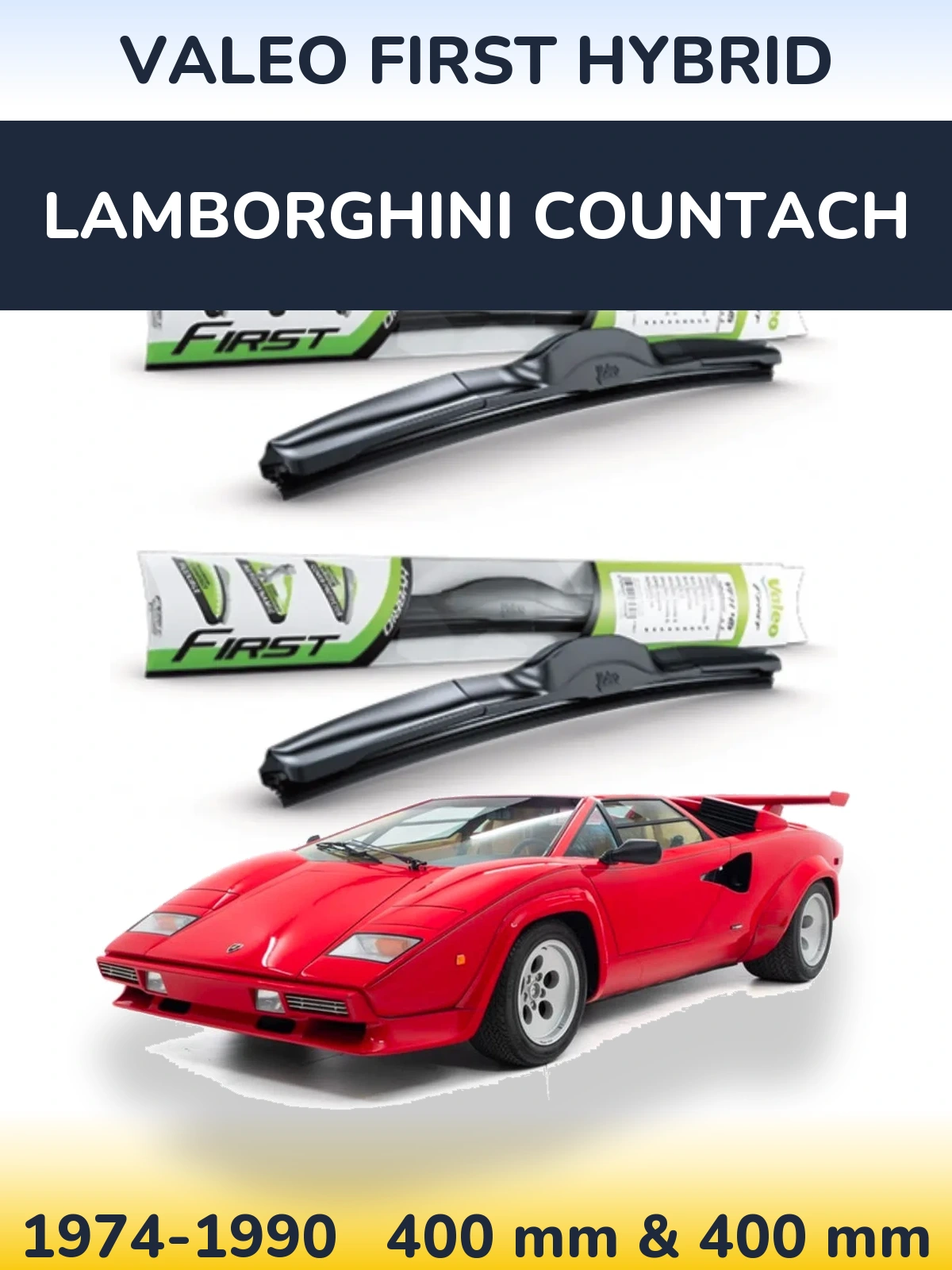 Sada předních stěračů Valeo First Hybrid 400 a 400 mm pro Lamborghini Countach 1974-1990