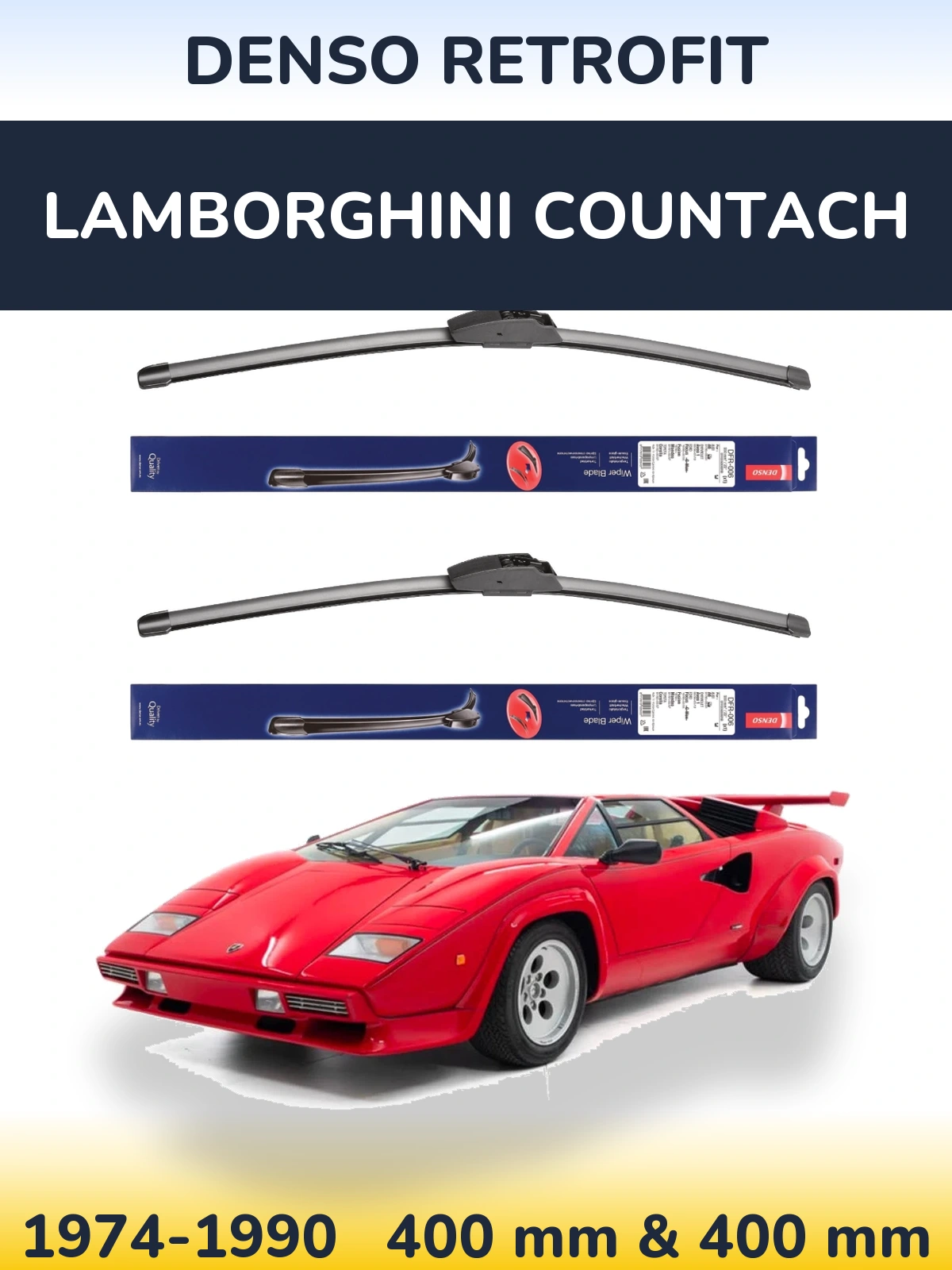 Sada předních stěračů Denso Retrofit 400 a 400 mm pro Lamborghini Countach 1974-1990