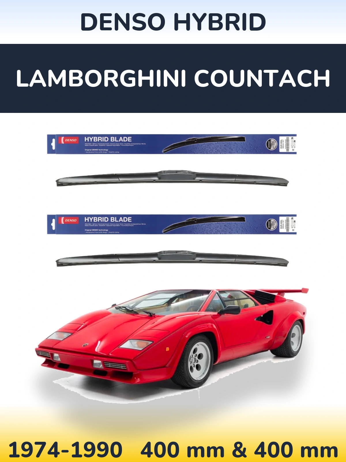 Sada předních stěračů Denso Hybrid 400 a 400 mm pro Lamborghini Countach 1974-1990