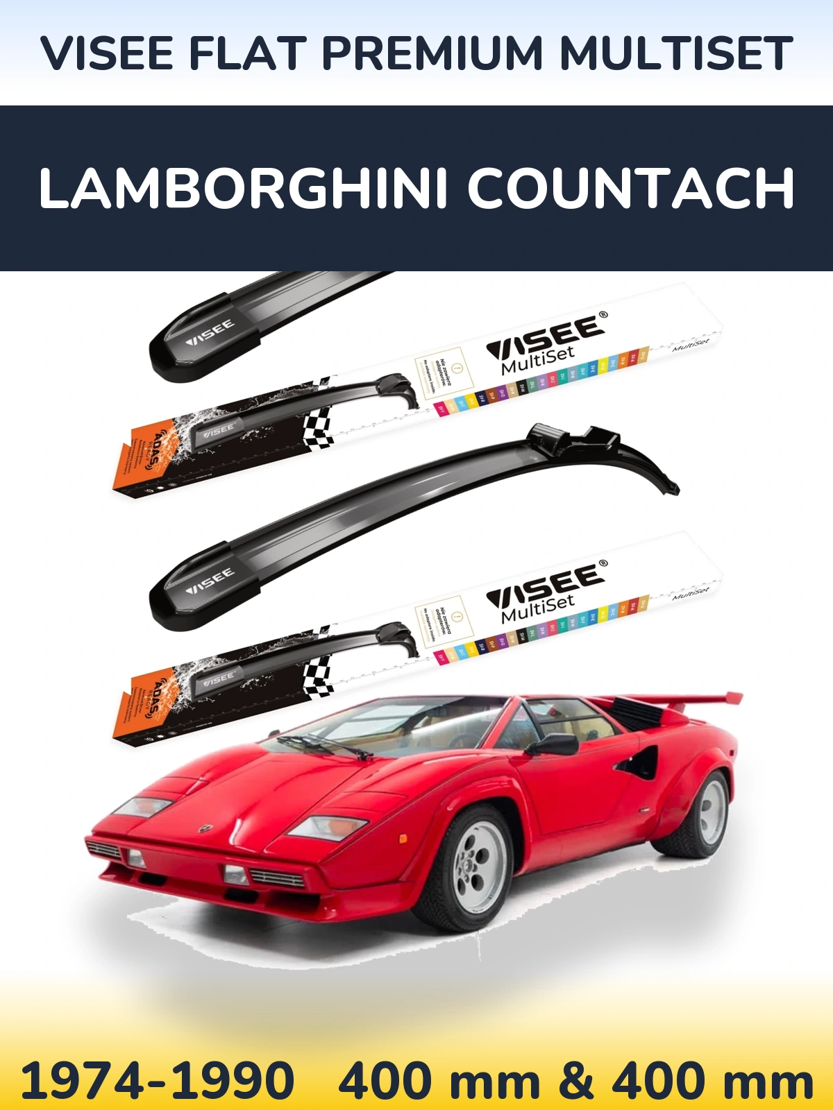 Sada předních stěračů VISEE FLAT PREMIUM MultiSet 400 a 400 mm pro Lamborghini Countach 1974-1990