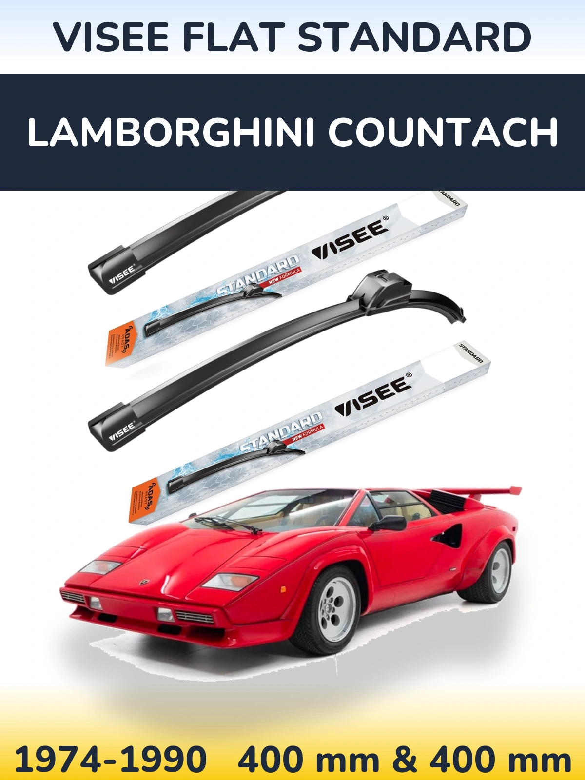 Sada předních stěračů VISEE FLAT STANDARD 400 a 400 mm pro Lamborghini Countach 1974-1990