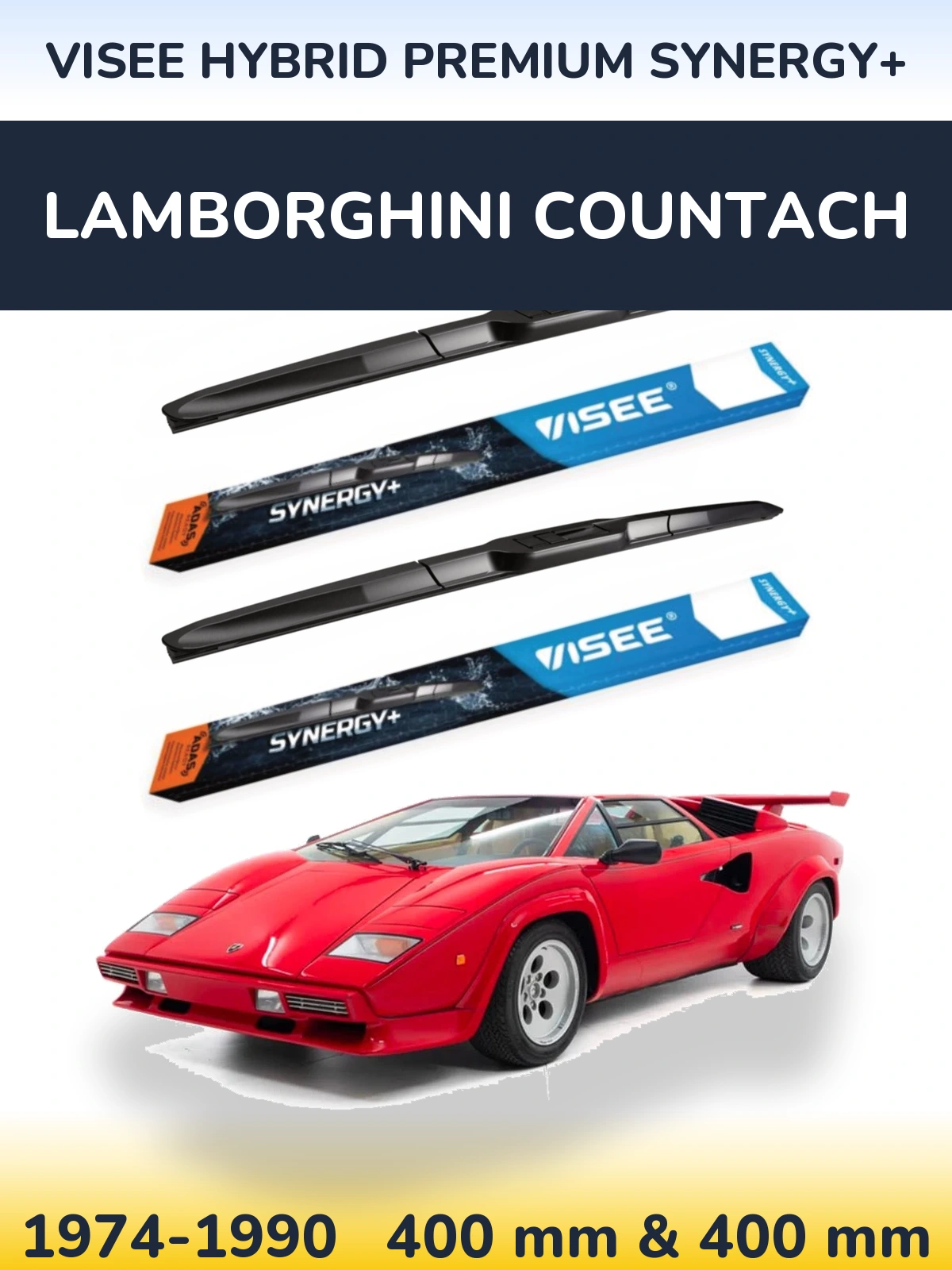 Sada předních stěračů VISEE HYBRID PREMIUM SYNERGY+ 400 a 400 mm pro Lamborghini Countach 1974-1990