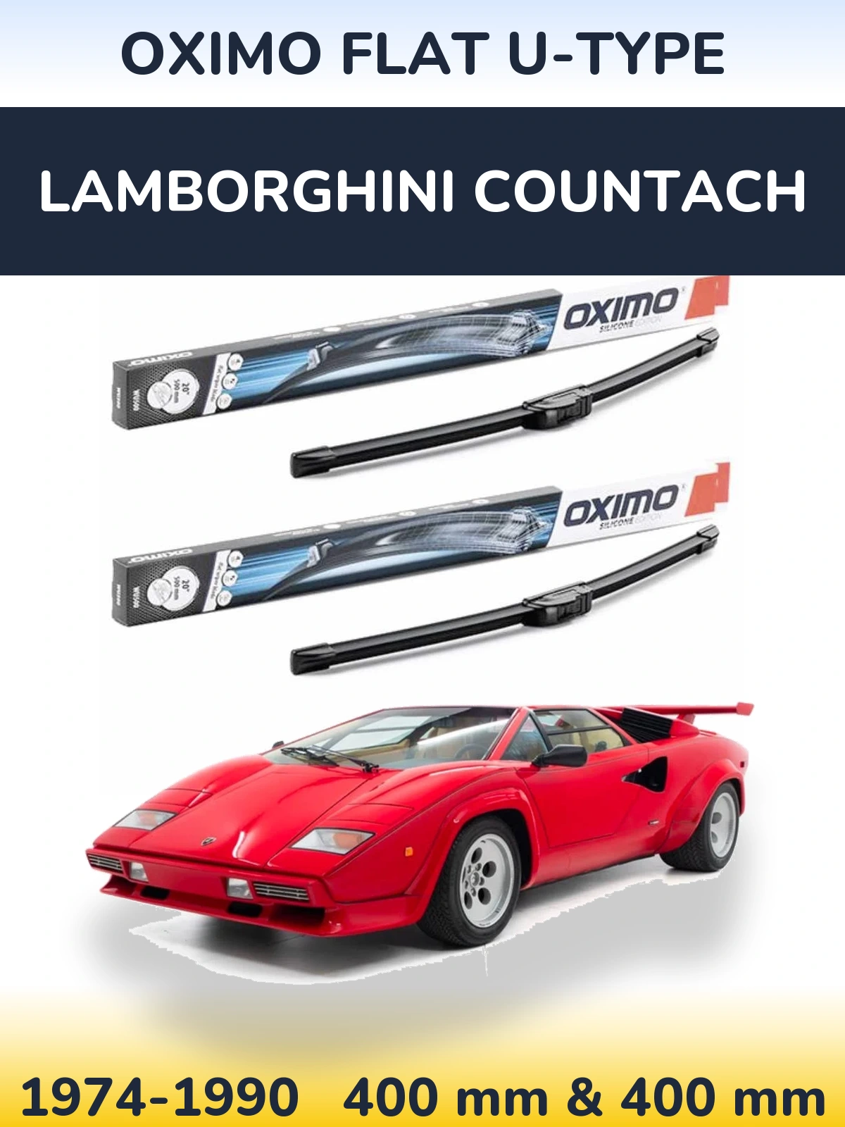 Sada předních stěračů Oximo Flat U-type 400 a 400 mm pro Lamborghini Countach 1974-1990