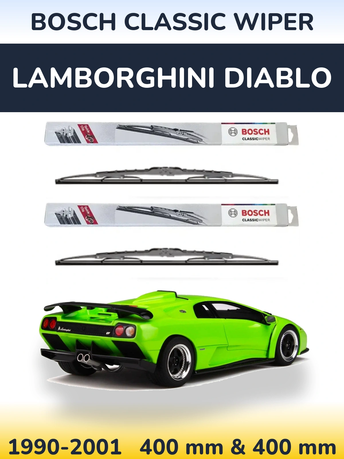 Sada předních stěračů BOSCH Classic Wiper 400 a 400 mm pro Lamborghini Diablo 1990-2001