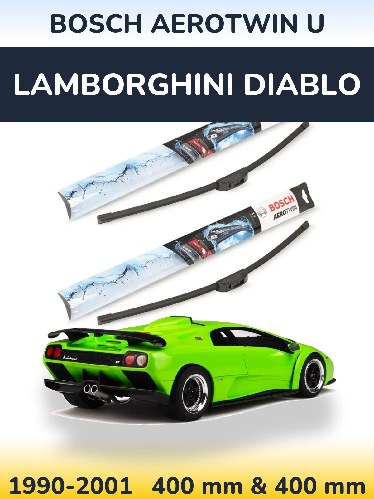 Sada předních stěračů BOSCH AeroTwin U 400 a 400 mm pro Lamborghini Diablo 1990-2001