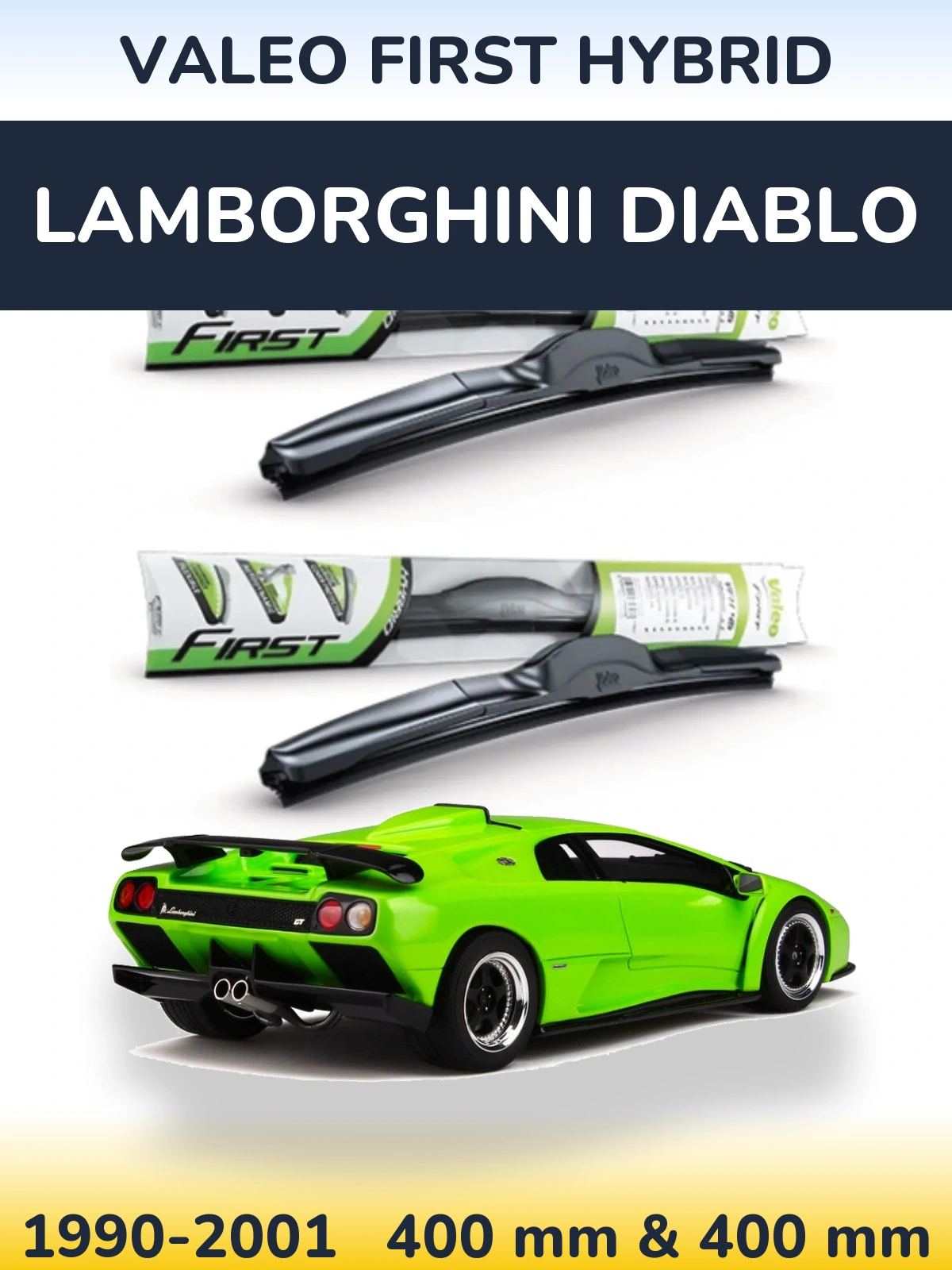 Sada předních stěračů Valeo First Hybrid 400 a 400 mm pro Lamborghini Diablo 1990-2001