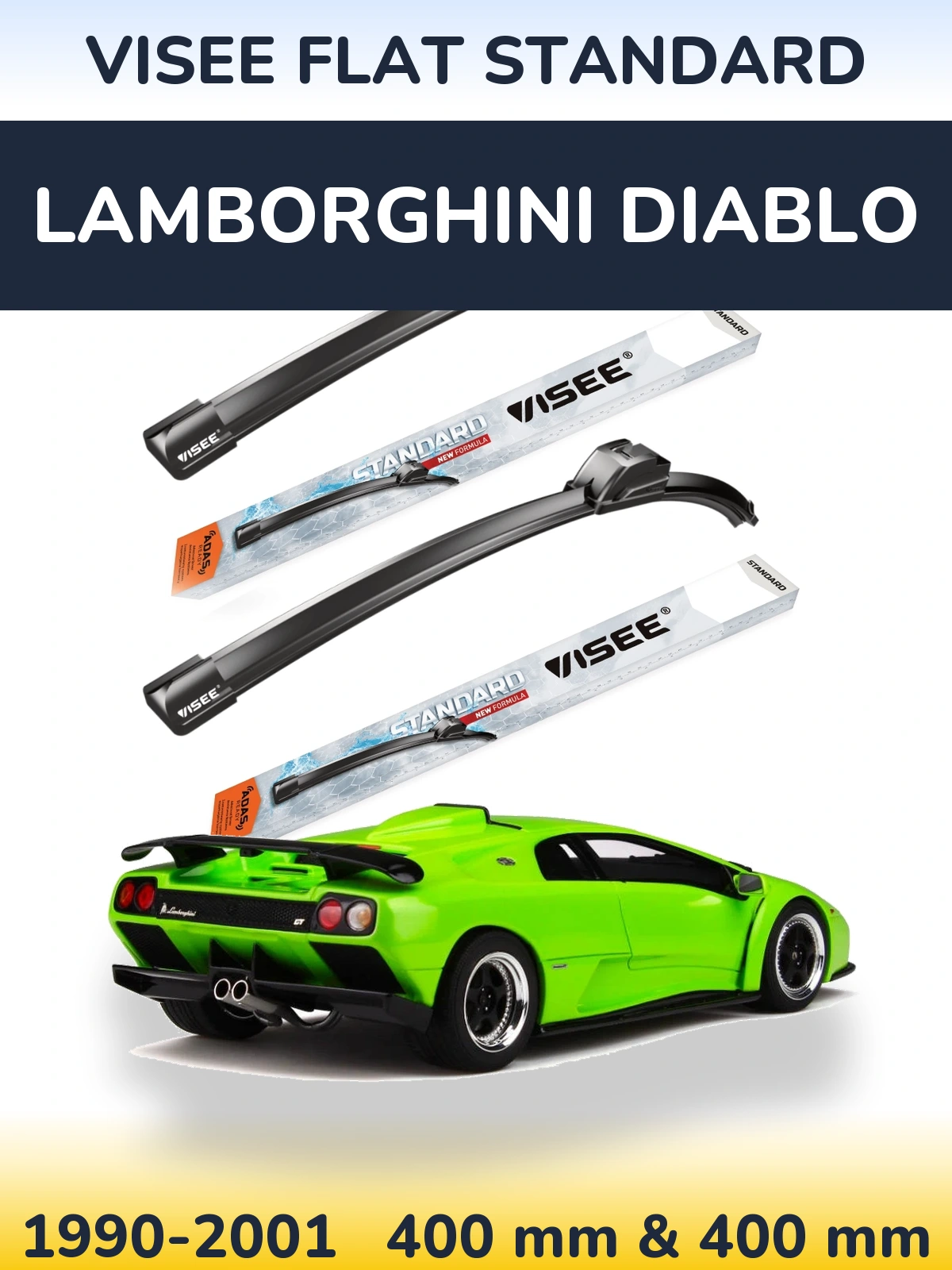 Sada předních stěračů VISEE FLAT STANDARD 400 a 400 mm pro Lamborghini Diablo 1990-2001