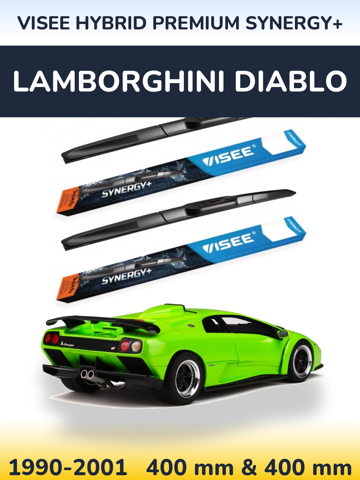 Sada předních stěračů VISEE HYBRID PREMIUM SYNERGY+ 400 a 400 mm pro Lamborghini Diablo 1990-2001