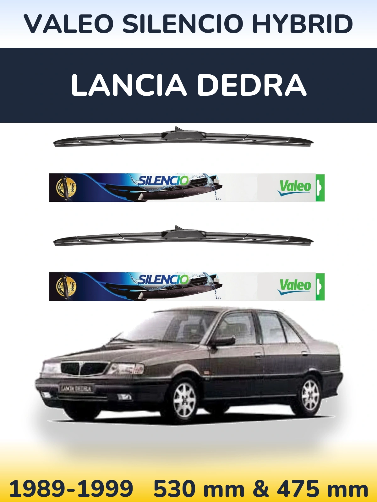 Sada předních stěračů Valeo Silencio Hybrid 530 a 475 mm pro Lancia Dedra 1989-1999