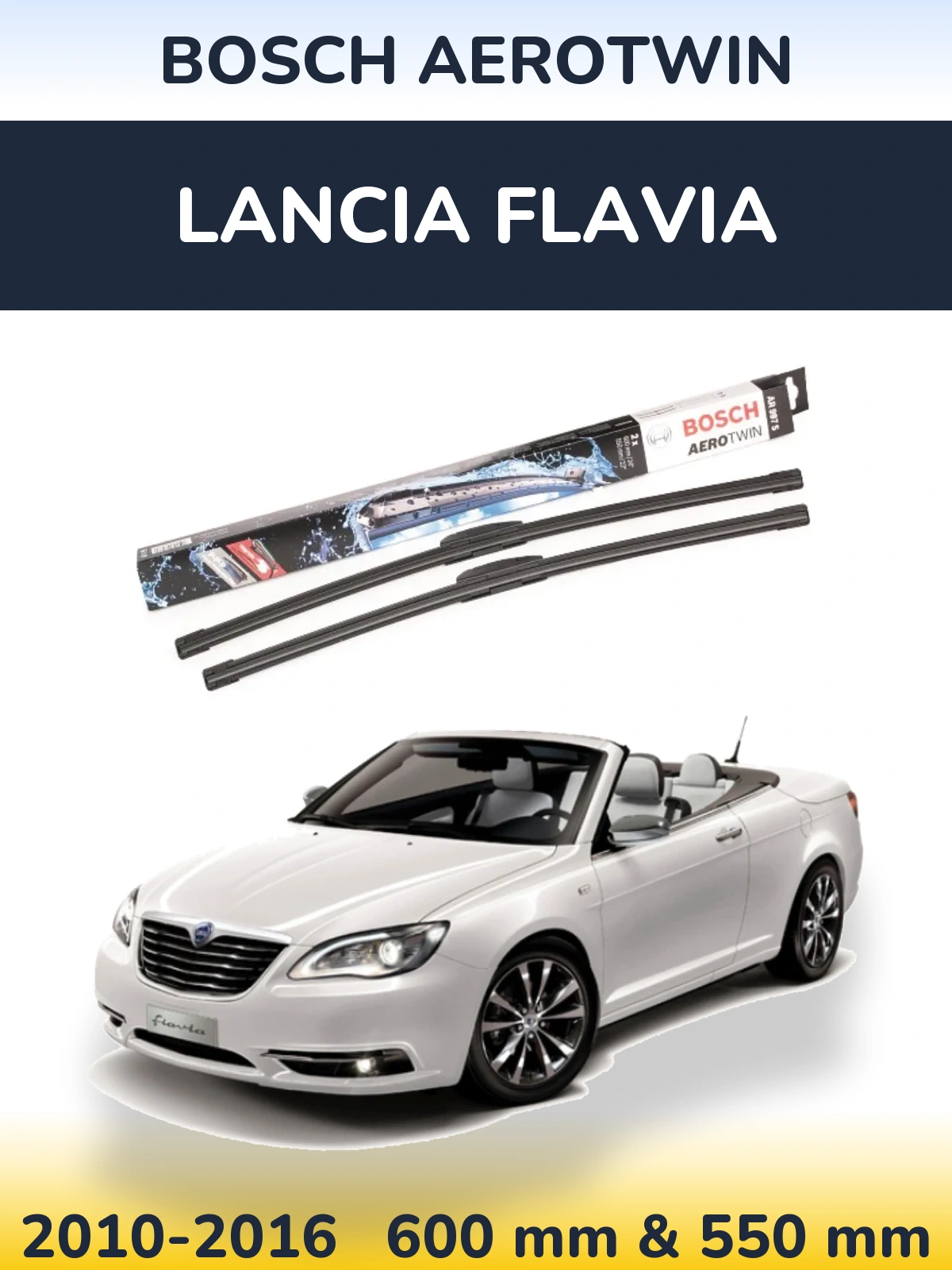Sada předních stěračů BOSCH AeroTwin 600 a 550 mm pro Lancia Flavia 2010-2016