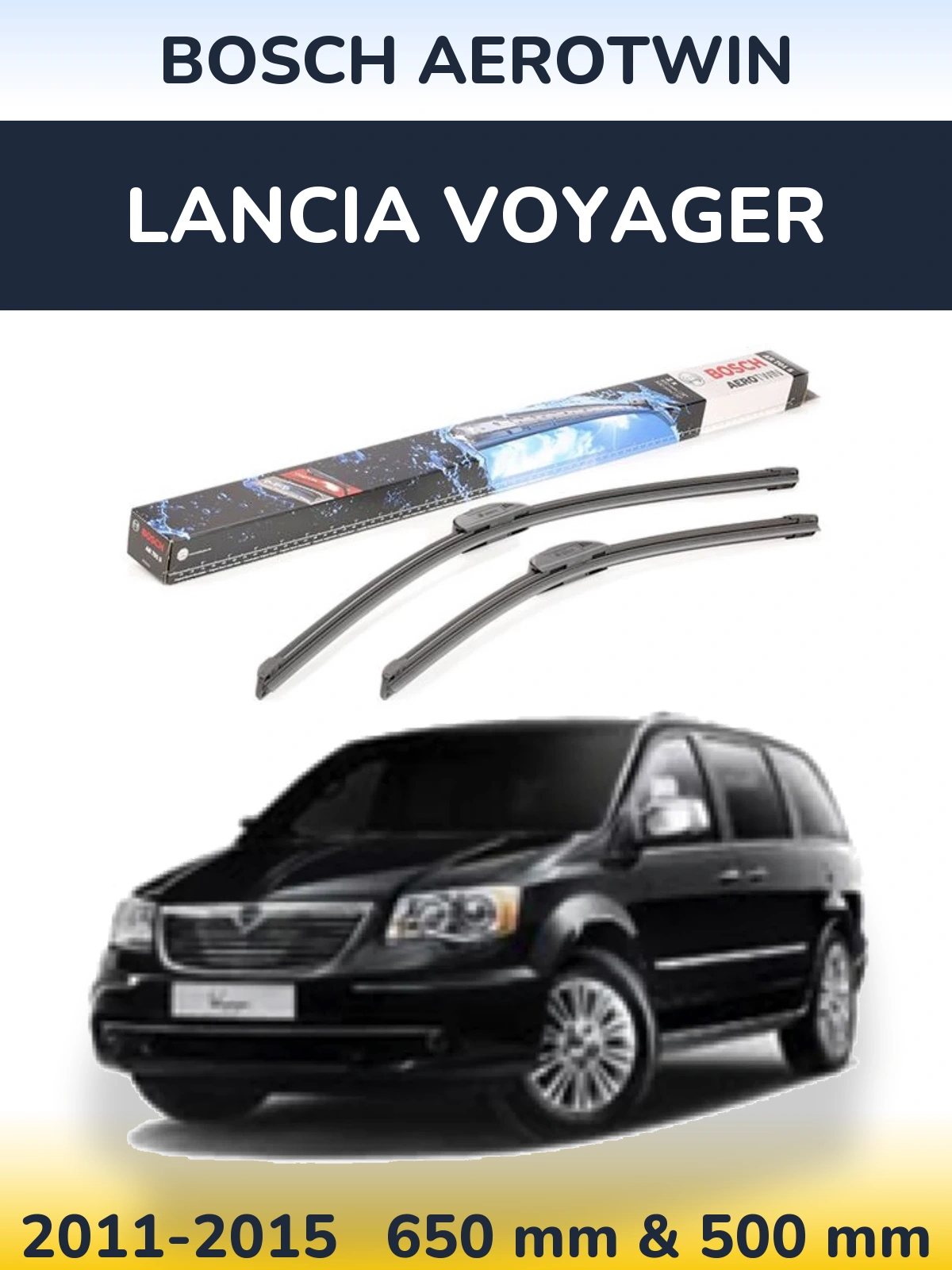 Sada předních stěračů BOSCH AeroTwin 650 a 500 mm pro Lancia Voyager 2011-2015