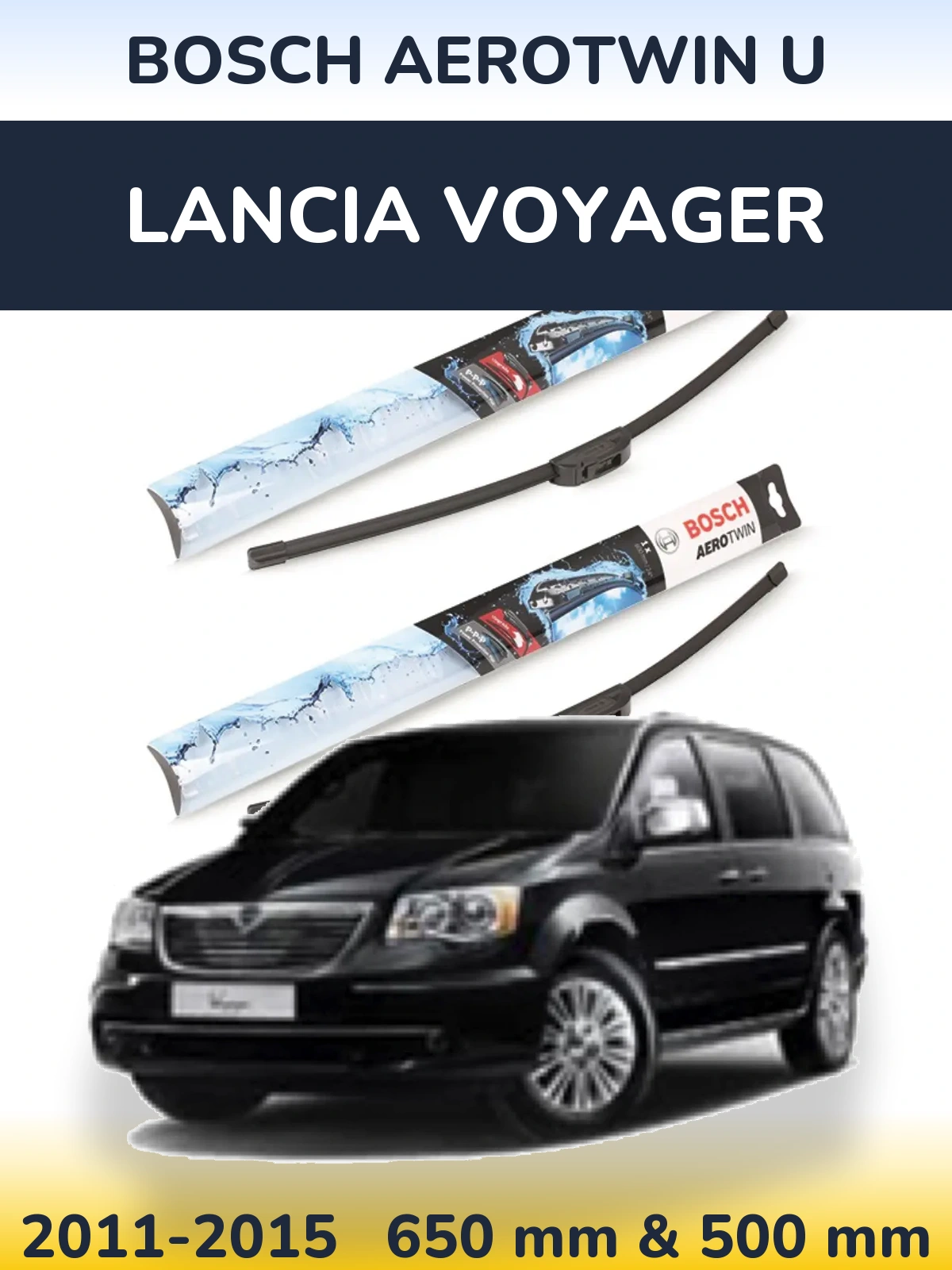Sada předních stěračů BOSCH AeroTwin U 650 a 500 mm pro Lancia Voyager 2011-2015