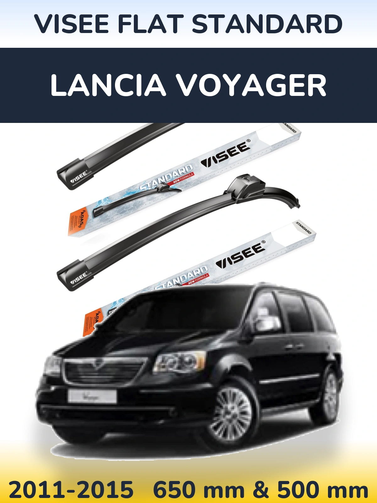 Комплект передніх щіток VISEE FLAT STANDARD 650 & 500 мм для Lancia Voyager 2011-2015