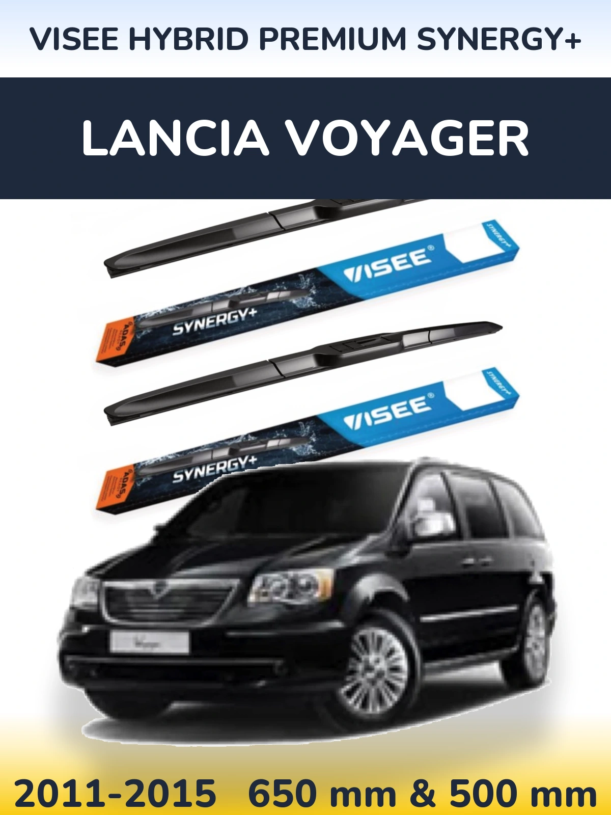 Sada předních stěračů VISEE HYBRID PREMIUM SYNERGY+ 650 a 500 mm pro Lancia Voyager 2011-2015